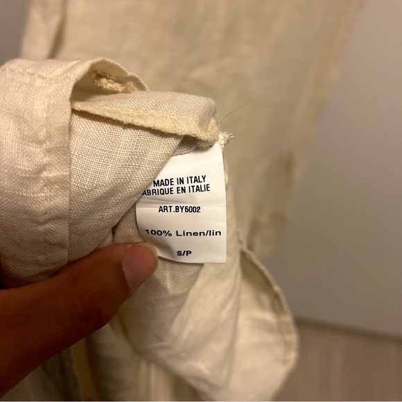 LIKE NEW 100% Italian Linen Tank Dress with Feather Accents Size Small Cream - Picture 3 of 8